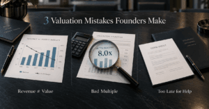 Business valuation workspace showing rising revenue but declining profit margins, illustrating that higher revenue does not necessarily translate into higher company value.