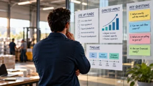 Business owner standing at a crossroads between self-funded growth and outside capital, representing key financing decisions for business expansion.